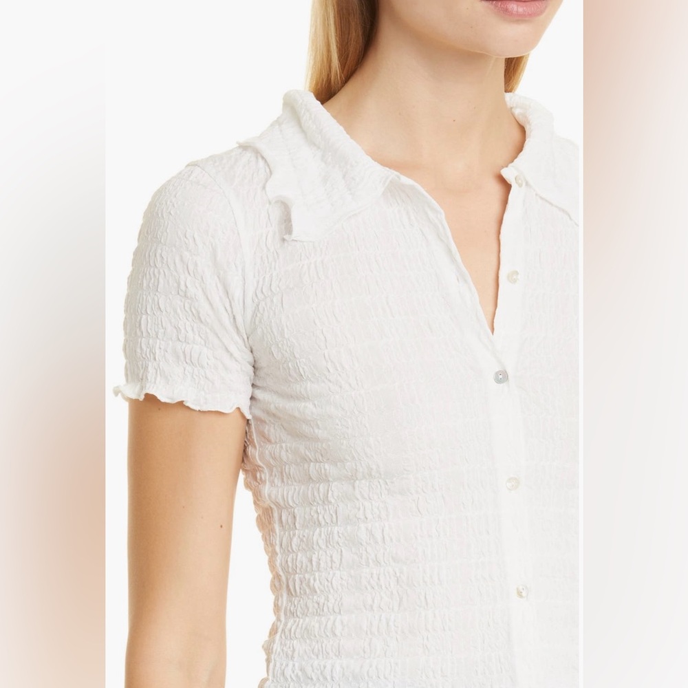 Vince Smock Short Sleeve Women's Cream Button-Up Top, XL, NWT - Picture 2 of 16